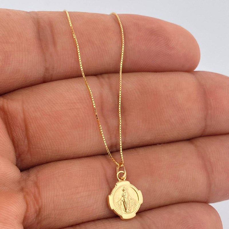 Set Cadena y Dije Veneciana + Virgen Milagrosa 1.35gr / Oro Amarillo 18K (Oferta) $