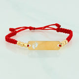 Red Woven Bracelet with Paw Print Plate in 18K Yellow Gold