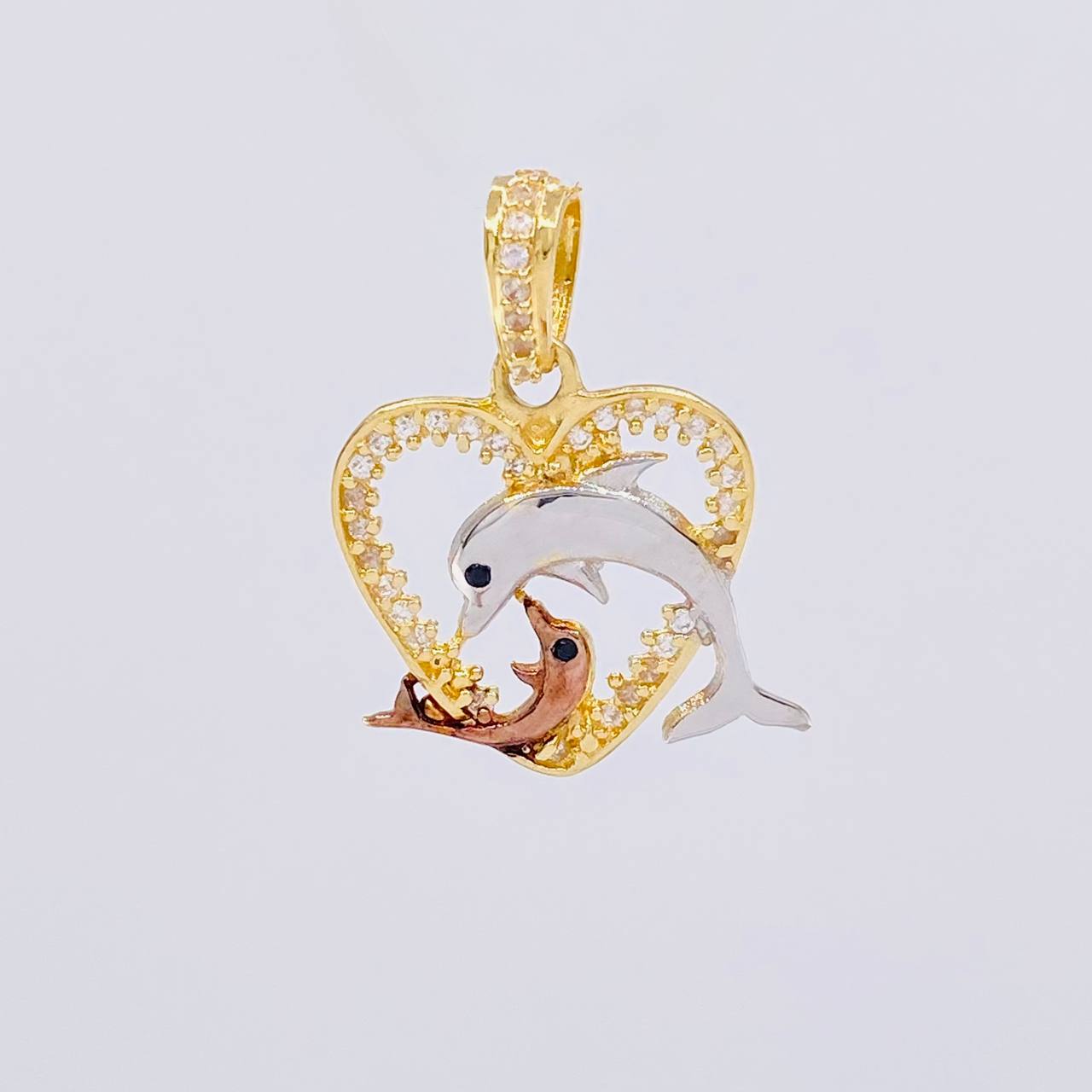 Dije Corazón Delfines 2.3g / 1 in Tres Oros 18K