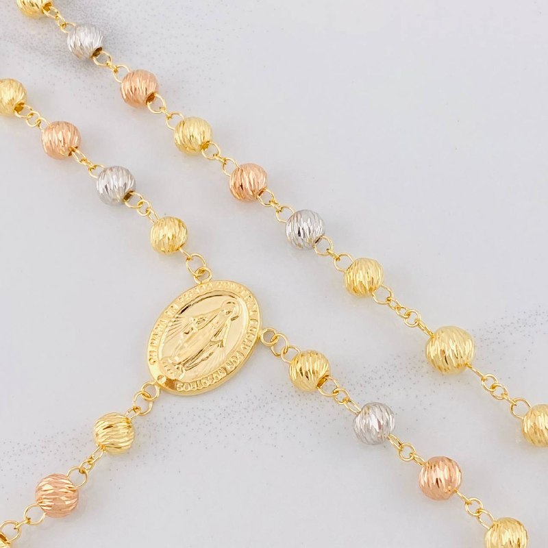 Rosary Miraculous Virgin 22.95g / 28 in / 7mm Three Golds 18K