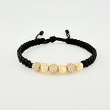 Black Woven Bracelet Fire Beads Diamond Cut Beads Yellow Gold 18K