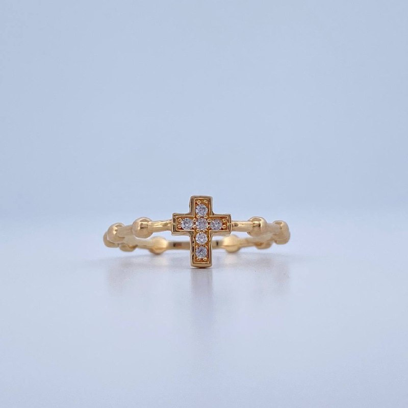 Cross Beads Ring 1.7gr / Size 7 1/2 / 18K Yellow Gold &
