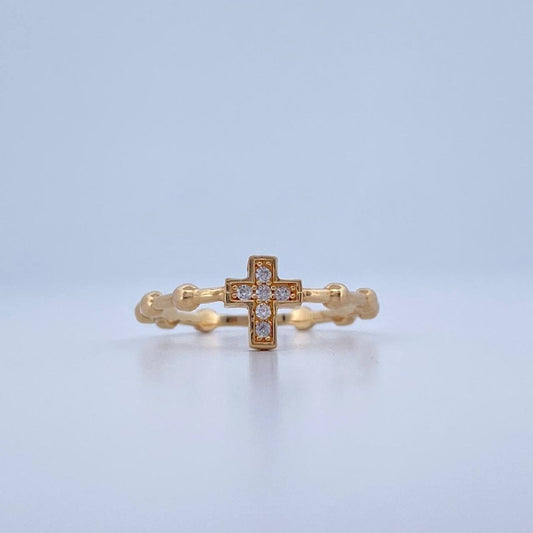 Cross Beads Ring 1.7gr / Size 7 1/2 / 18K Yellow Gold &