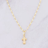 Set Cadena Flor Espejo + Dije Cruz / 1.25g / 18 in Oro Amarillo 18K
