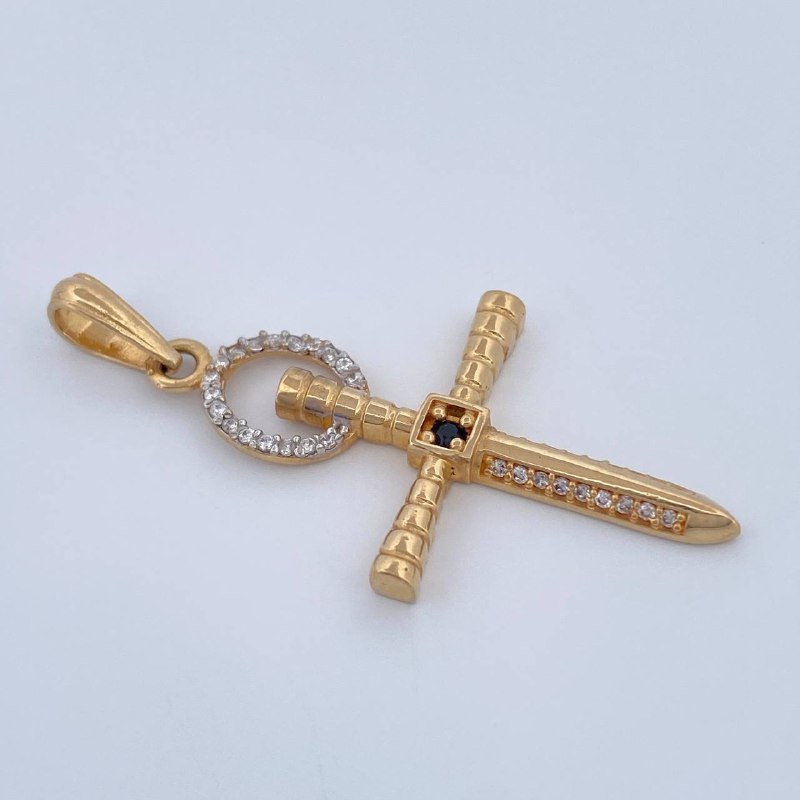 Pendant Cross Halo Sword 3.15gr / 1 3/4 in / Two-tone Yellow White 18K $