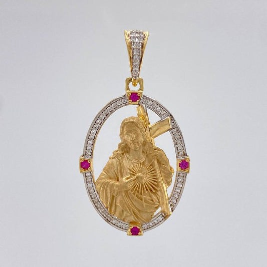 Dije Sagrado Corazon De Jesus 7.7 g / 1 3/4 in Dos Oros Amarillo Blanco 18K