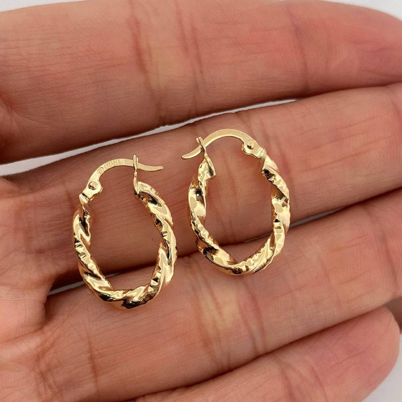 Hoop Earrings Milu Oval Striped 1.55 g / 3/4 in Yellow Gold 18K