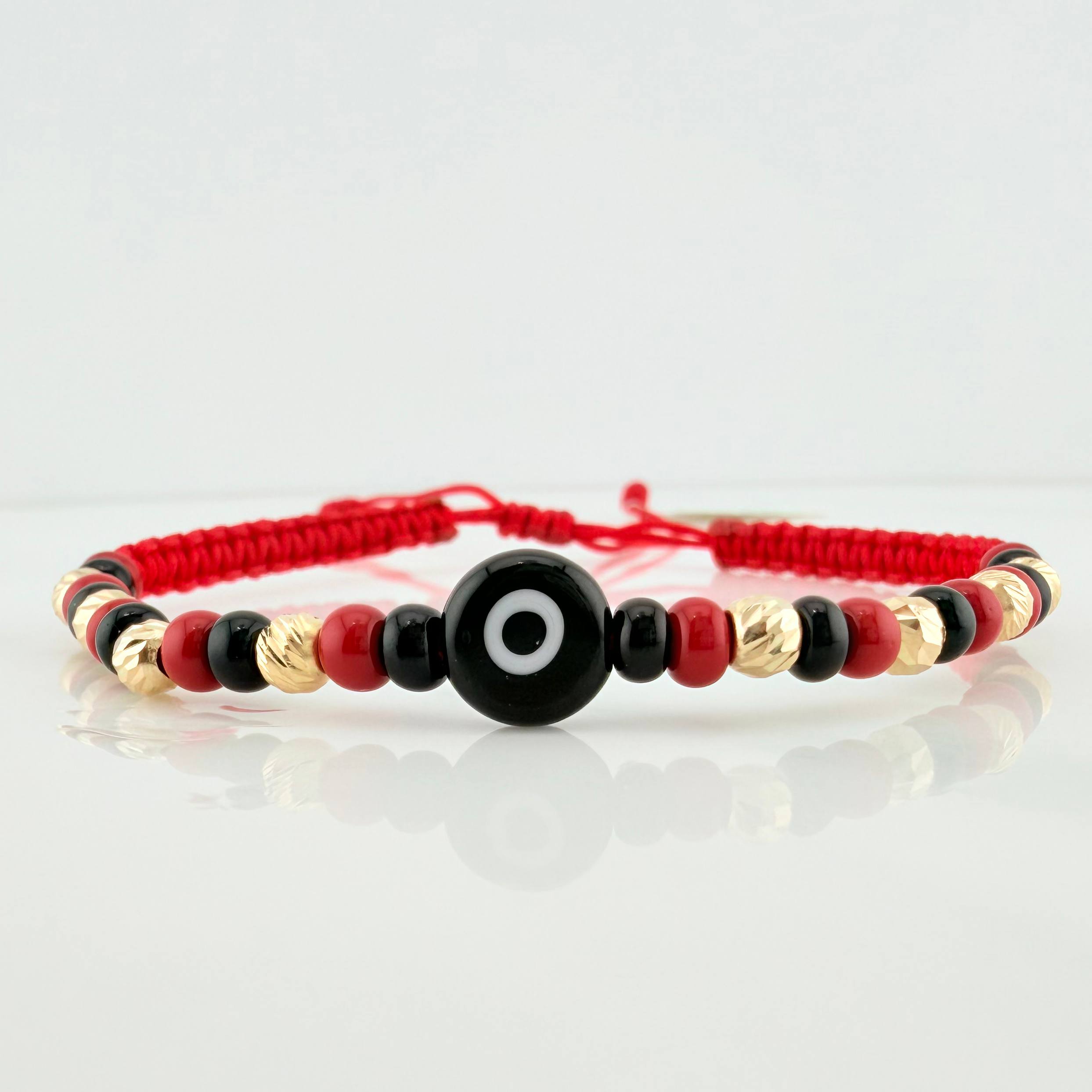 Pulsera Tejida Roja Ojo Turco Oro Amarillo 18K