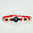 Pulsera Tejida Roja Ojo Turco Oro Amarillo 18K