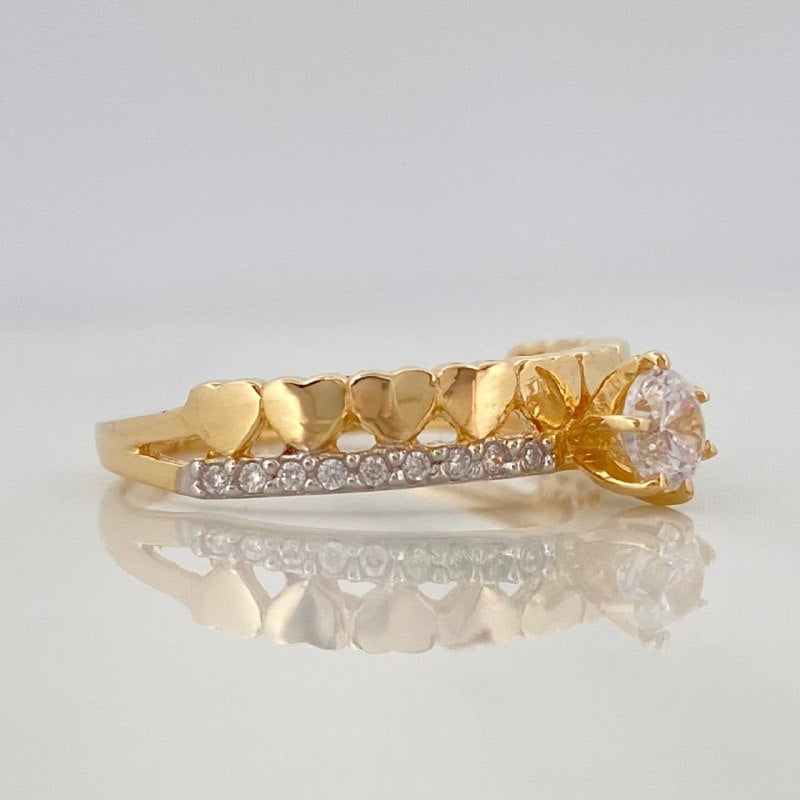 Solitaire Ring Channel Hearts 2.45 g / T6 1/4 Two Yellow White Gold 18K