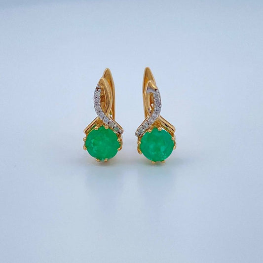 Hoop Earrings Circle Crossed Bow Emerald 2.15gr / 1/2 in / Two Tone Yellow White 18K +