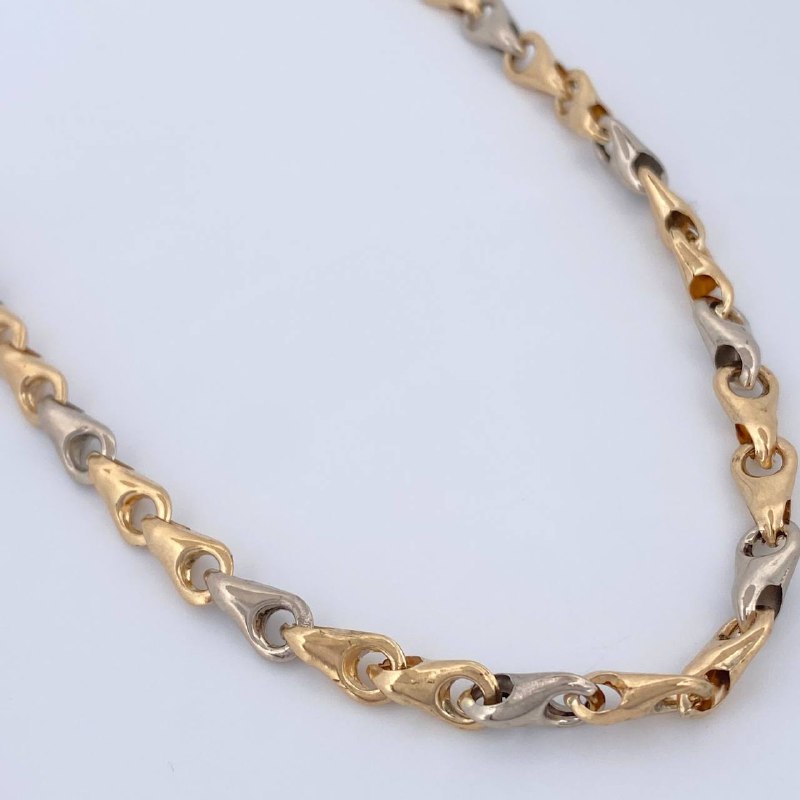 Cadena Rustica Espiga 9.9gr / 19 in / Dos Oros Amarillo Blanco 18K &