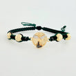 Green and Black Woven Bracelet Charm of Archangel Michael Diamond Cut Beads Two Yellow and White Gold 18K