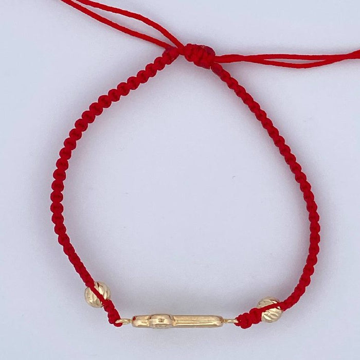 Pulsera Tejida Roja Cruz Cristo 1.15gr / Oro 18K $