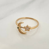Anillo Estrella Luna 1.7gr / T7 1/4 / Oro Amarillo 18K &