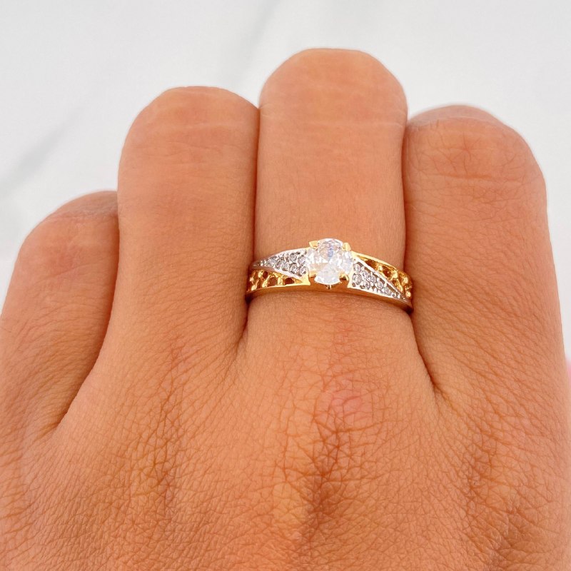 3.2 g Solitaire Ring Mesh T7 Two Yellow White Gold 18K