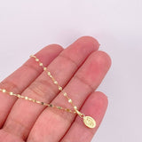 Set Cadena Flor Espejo + Dije Virgen Milagrosa / 1.25g / 18 in Oro Amarillo 18K