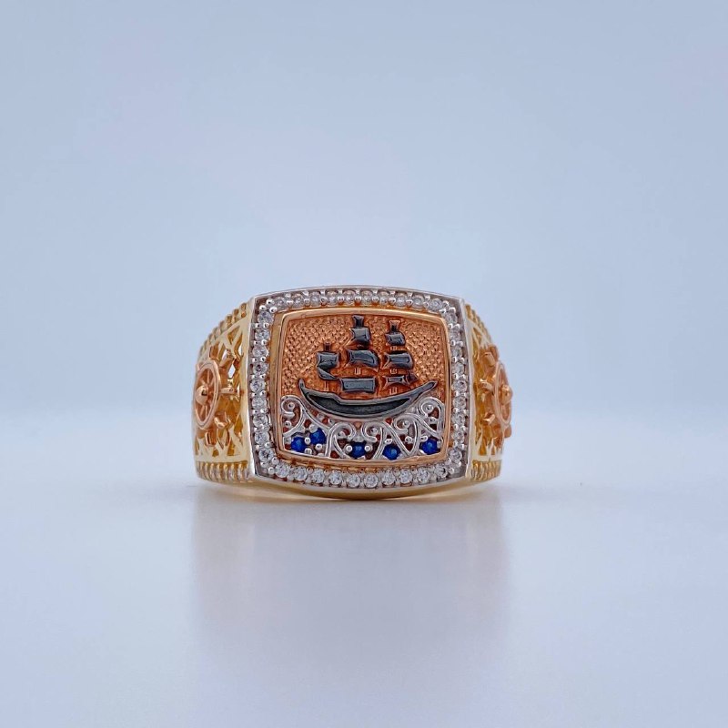 Anillo Barco 8.6gr / T9 1/2 / Tres Oros 18K &