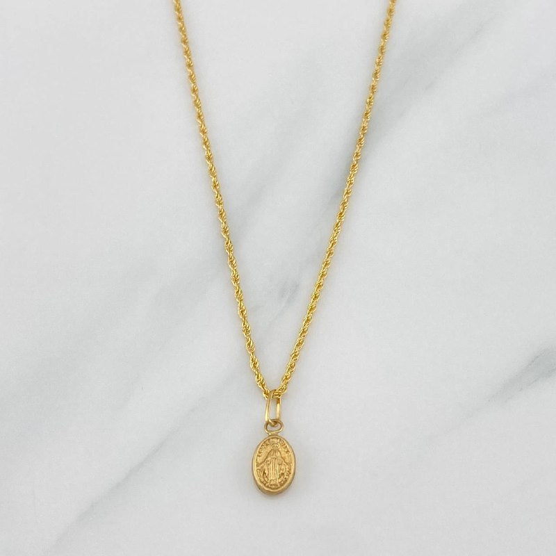 Set Cadena Lazo + Dije Virgen De La Medalla Milagrosa / 1,25 gr / 17 1/2 in Oro Amarillo 18K