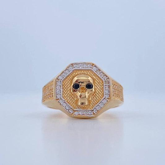 Anillo Calavera Octagonal 8.3gr / T11 / Dos Oros Amarillo Blanco 18K &