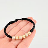 Black Woven Bracelet Fire Beads Diamond Cut Beads Yellow Gold 18K