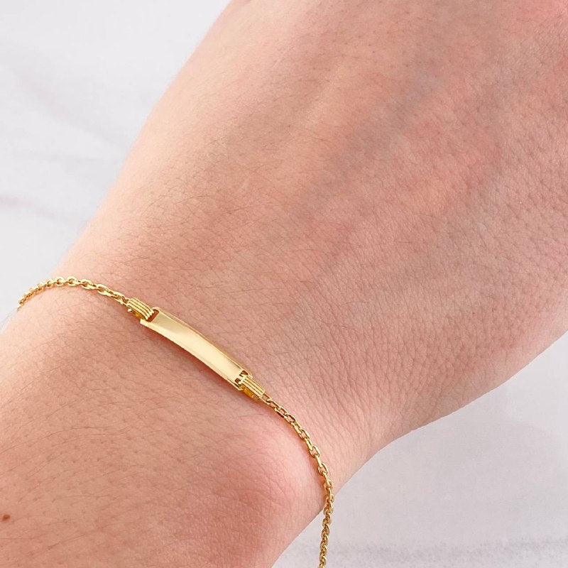 Pulso Pulso Aro Seguido Placa Rectangular 1.5g / 6 1/4 in / 1.7mm Oro Amarillo 18K