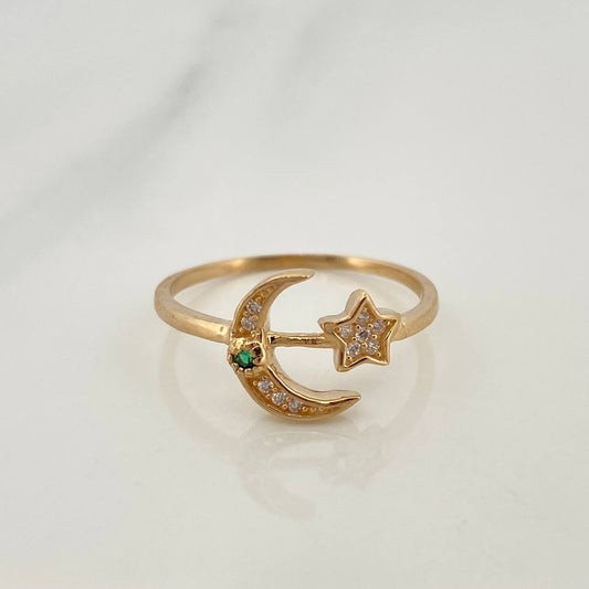 Star and Moon Ring 1.7gr / T7 1/4 / 18K Yellow Gold &