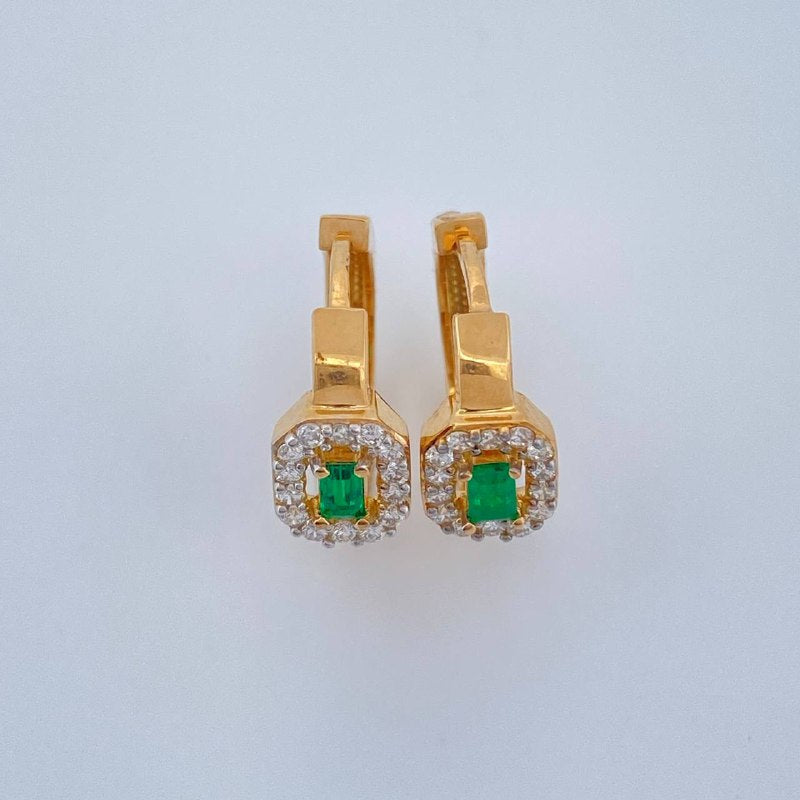 Hoop Earrings Halo Square Emerald 2.95gr / 1/2 in / Two Tone Yellow White 18K +