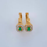 Hoop Earrings Halo Square Emerald 2.95gr / 1/2 in / Two Tone Yellow White 18K +