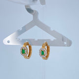 Hoop Earrings Halo Square Emerald 2.95gr / 1/2 in / Two Tone Yellow White 18K +