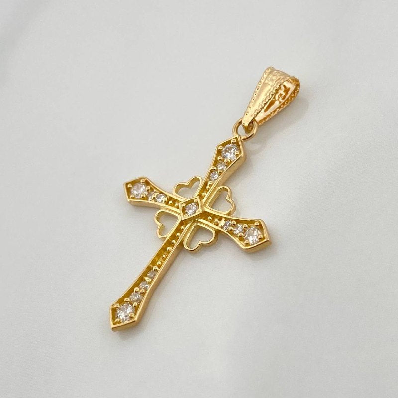 Dije Cruz Corazones 1.3gr / 1 1/4 in / Oro Amarillo 18K &