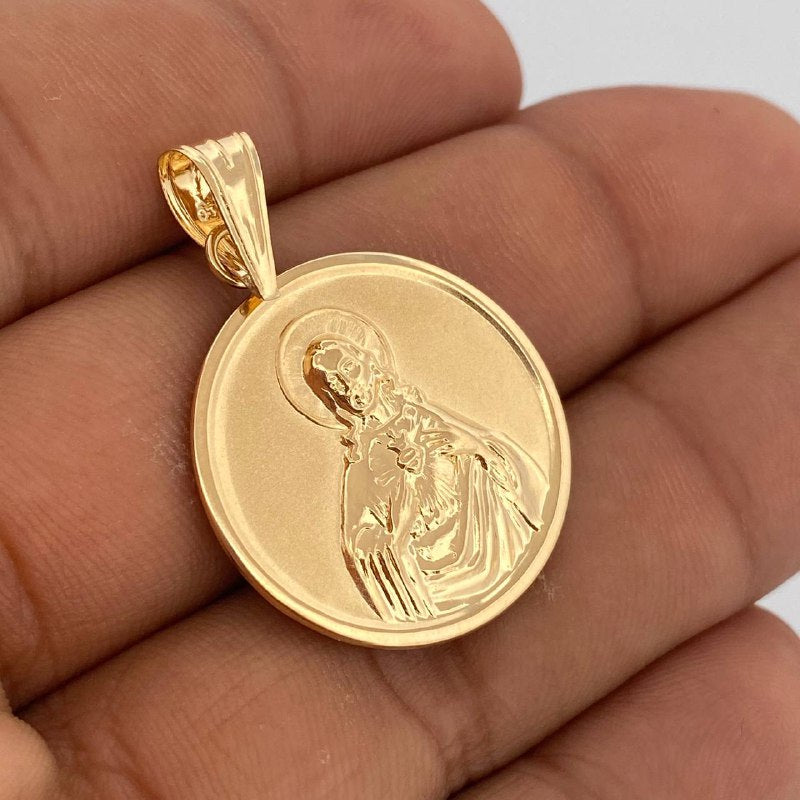 Sacred Heart of Jesus - Virgin of Carmen Pendant 3.45gr / 1 1/2 in / 18K Gold