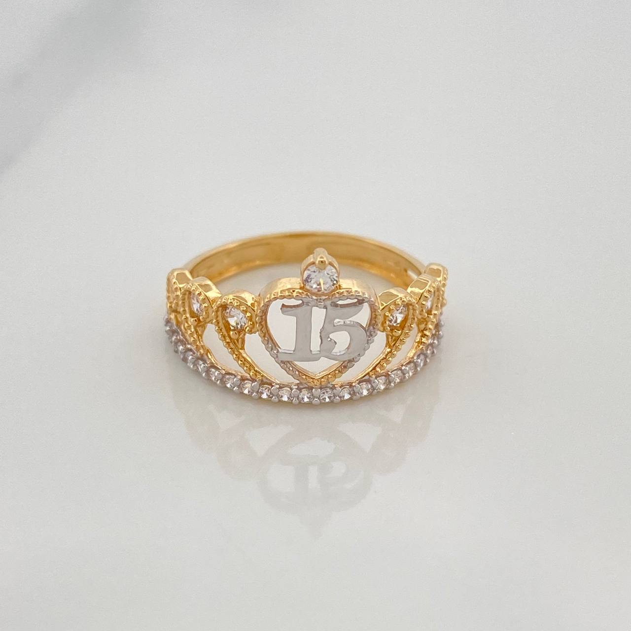Ring 15´S Crown 2 g / T4 1/4 Two Yellow White Gold 18K