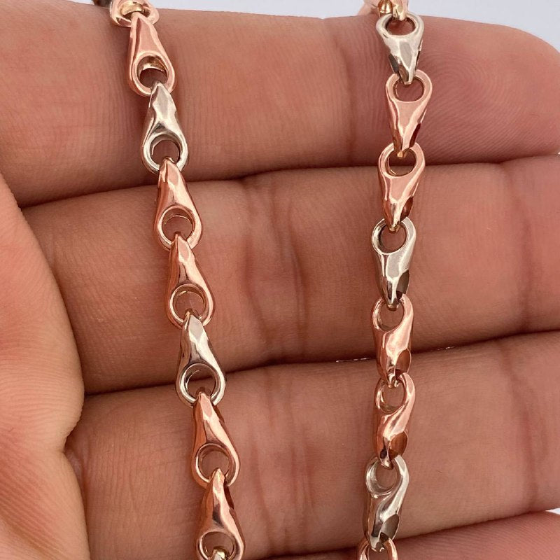 Cadena Rustica Espiga 9.8gr / 19 in / Dos Oros Blanco Rosa 18K &