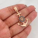 Pendant Anchor Movable Helm 2.45 g / 1 1/2 in Two Golds Black Rose 18K