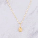 Set Cadena Flor Espejo + Dije Virgen Milagrosa / 1.3g / 18 in Oro Amarillo 18K