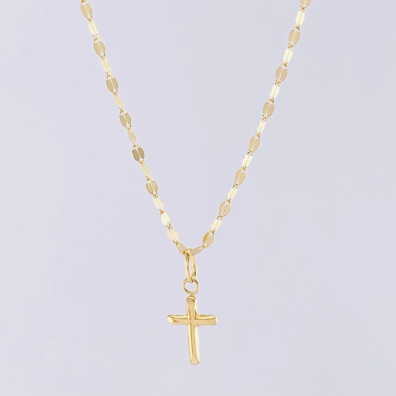 Mirror Flower Chain Set + Cross Pendant / 1.25g / 18 in Yellow Gold 18K