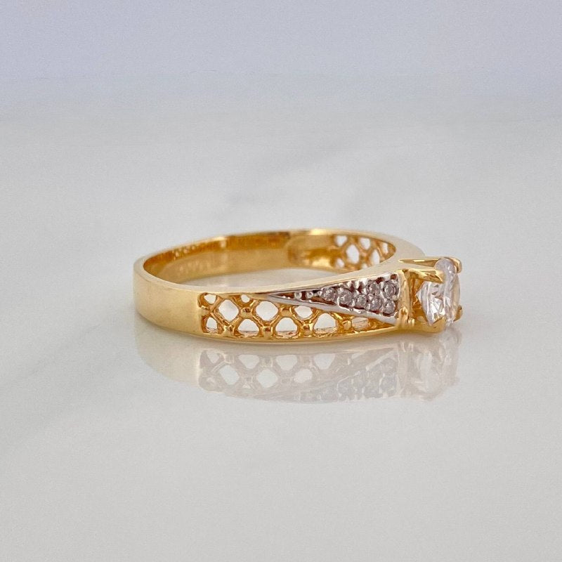 3.2 g Solitaire Ring Mesh T7 Two Yellow White Gold 18K
