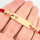 Pulsera Tejida Roja Placa Corazon Oro Amarillo 18K