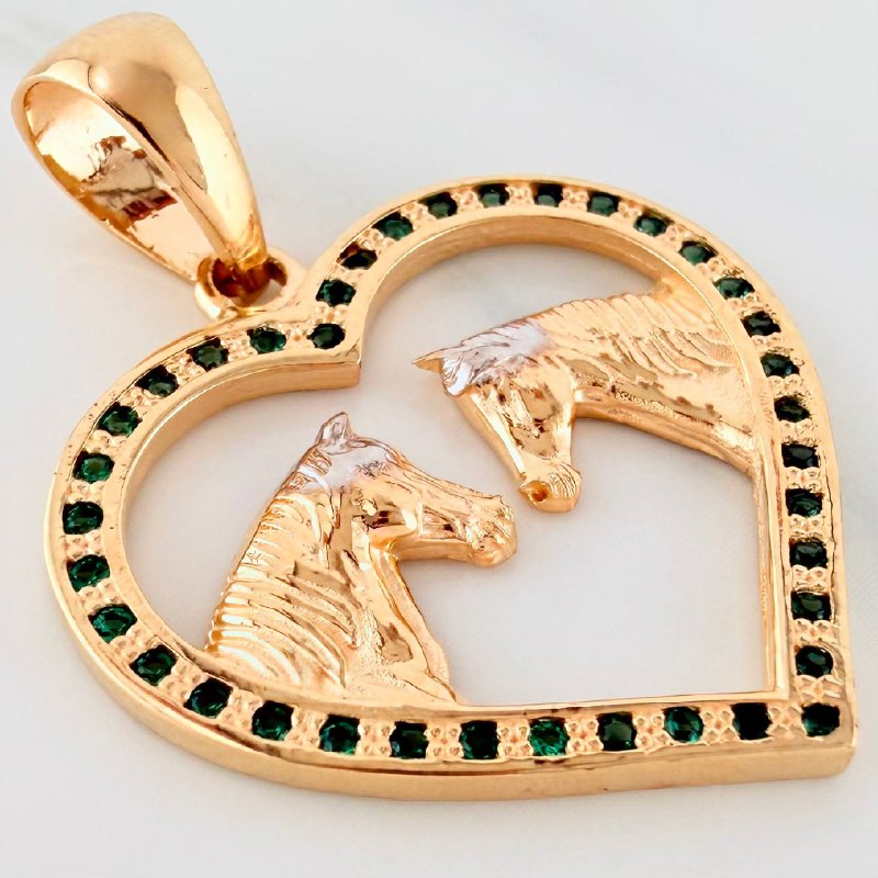 Pendant Heart Horses 3.05 g / 1 1/4 in Two Golds Yellow White 18K