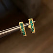 Stud Earrings Topos 1.9gr/1.1cm Emerald 35pts Lobster Claw Butterfly Yellow Gold (Jewel)*