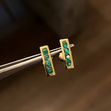 Stud Earrings Topos 1.9gr/1.1cm Emerald 35pts Lobster Claw Butterfly Yellow Gold (Jewel)*