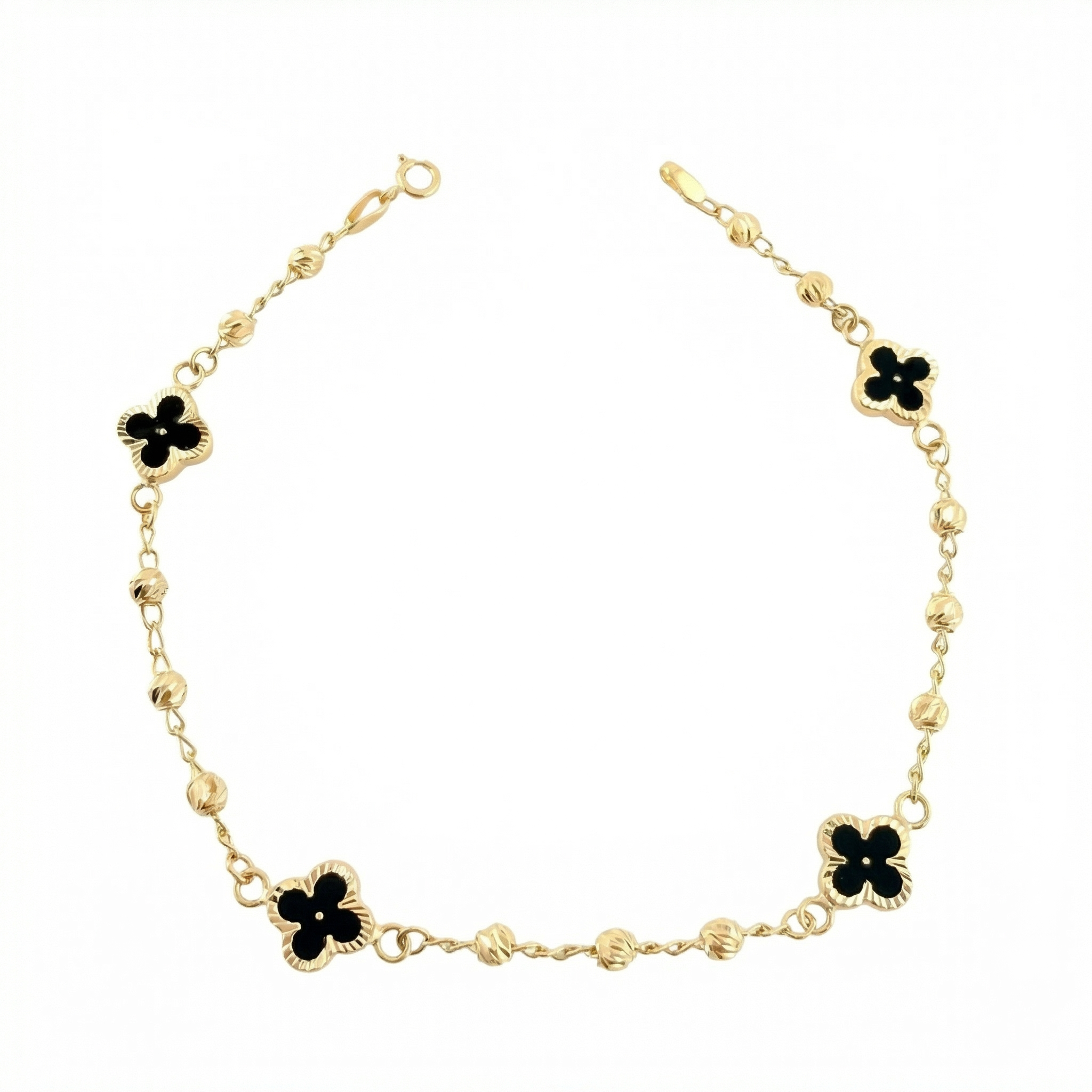 Pulso Militar Treboles Flores Negras 3.35gr / 7 1/2 in / 8.2mm Oro Amarillo Nac.Esp. 18K
