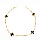 Pulso Militar Treboles Flores Negras 3.35gr / 7 1/2 in / 8.2mm Oro Amarillo Nac.Esp. 18K