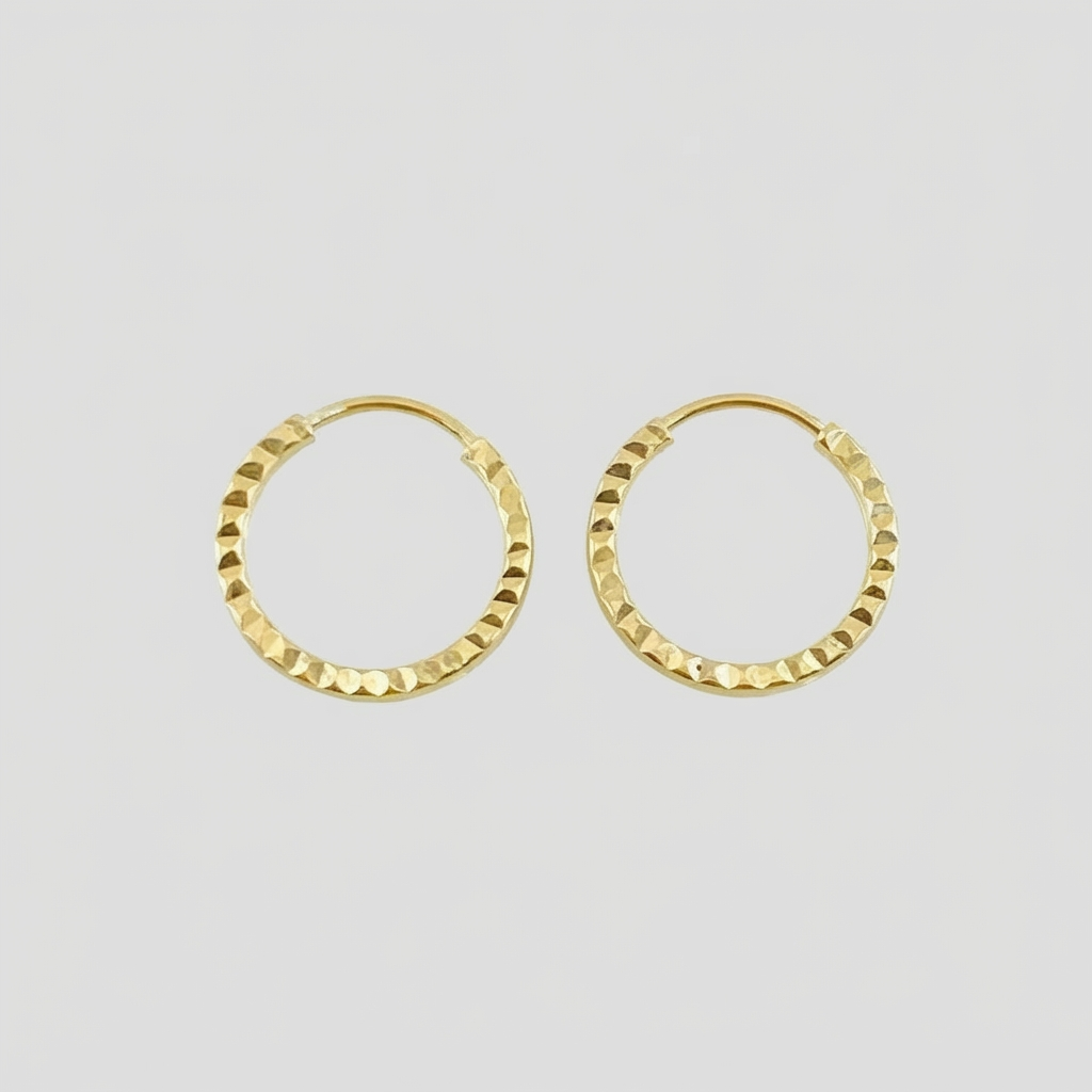 Candongas Mini Aro Rayado 0.6 g / 1/2 in Oro Amarillo 18K