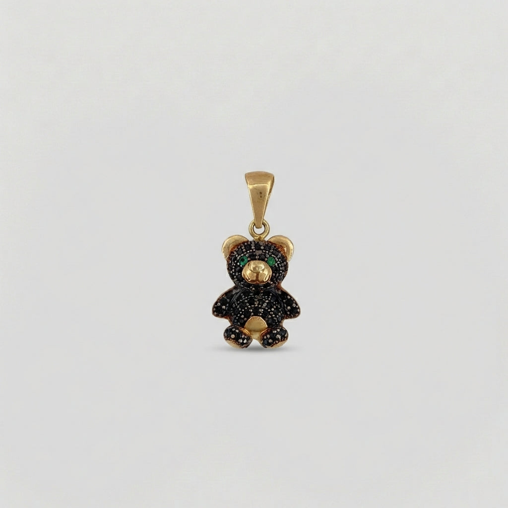 Dije Oso 3.45gr / 2.5cm / Circones Negros Verdes Oro Amarillo 18K &