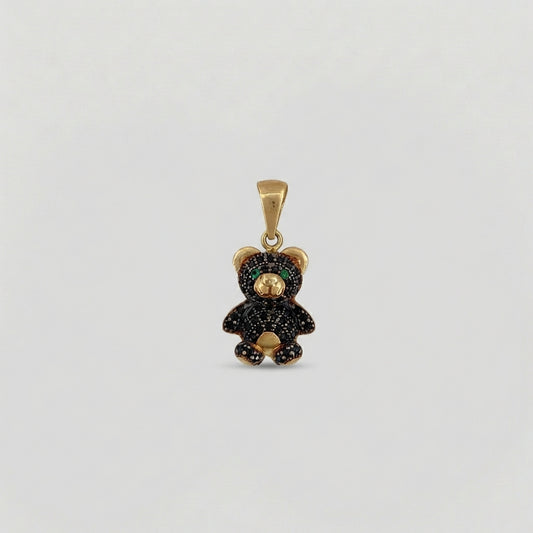 Dije Oso 3.45gr / 2.5cm / Circones Negros Verdes Oro Amarillo 18K &