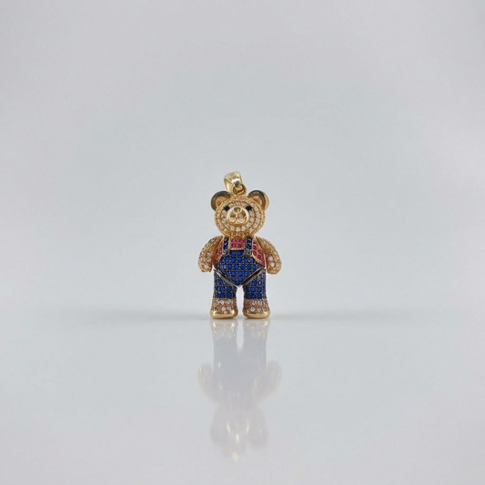 Pendant Articulated Bear 13.15gr / 4cm / Colored Zircons Bow Tie Yellow Gold $