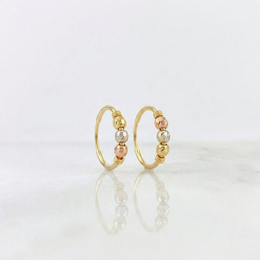 Hoop Earrings Trio Beads 0.85g / 1/2 in Three 18K Golds