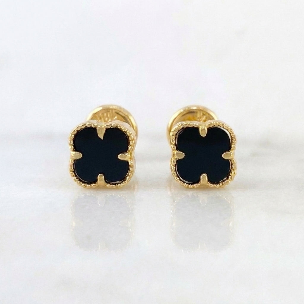 Clover Stud Earrings Black Onyx 2.25 g / in / 8.4 mm Yellow Gold 18K